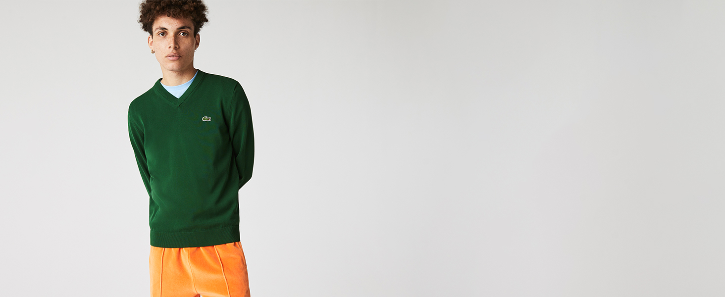Lacoste green V-neck pullover for men