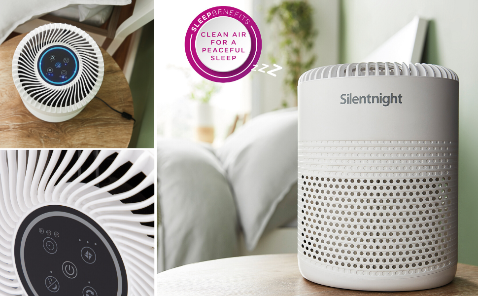 silentnight air purifier allergies allergy pollen sleep night mode night light bacteria