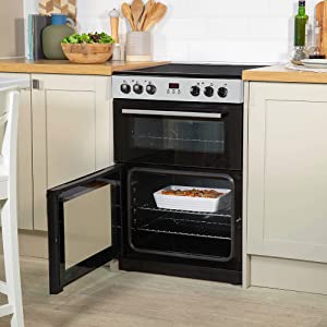 RH60EDOEH6001SS 60cm x 60cm Electric Cooker, Double Oven with Ceramic Hob in Stainless Steel