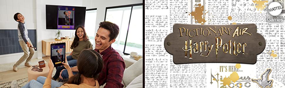 PICTIONARY AIR HARRY POTTER Family Drawing Game, Wand Pen, 112 Double-Sided Clue Cards