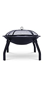 Fire Pit Fire Bowl with Grill Rack and Poker Portable Garden Outdoor Patio for BBQ Camping Picnic