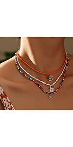 Boho Beaded Choker Necklaces Layered Star Pendant Necklace Locky Flower Necklace Chain Jewelry Women