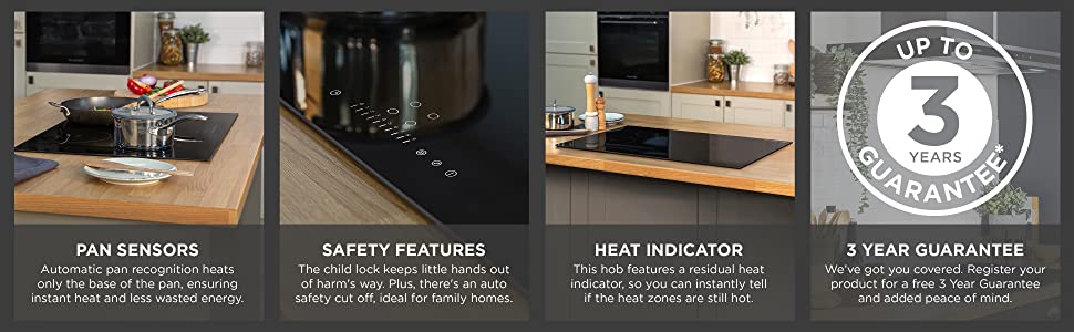 Special Features - Pan Sensors, Heat Indicator and Child Lock