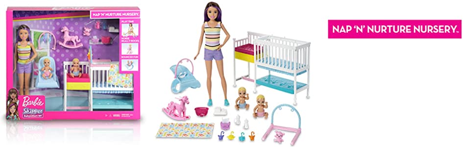 Barbie GFL38 Skipper Babysitters Inc. Nap ‘N’ Nurture Nursery Playset with Dolls, Furniture 
