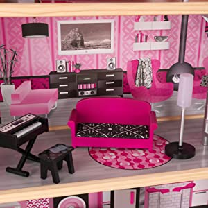 Pink Dollhouse, with lights and sounds, wooden furniture