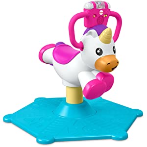 â€‹Fisher-Price Bounce and Spin Unicorn - UK English Edition, musical ride-on baby toy