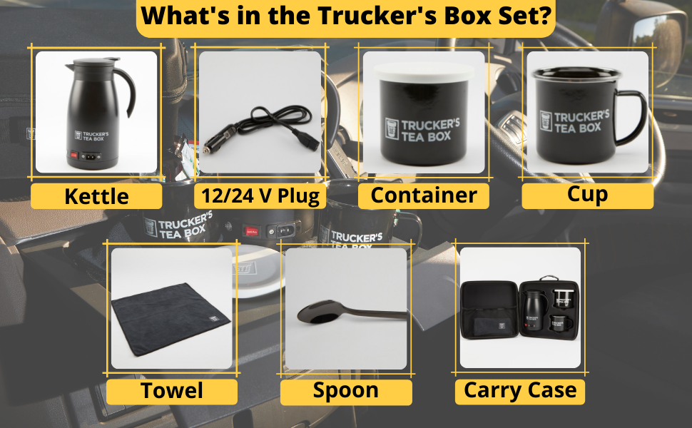 Trucker's Tea Box - Portable Travel Black Small Electric Kettle