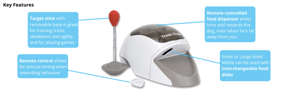 Manners minder; dog trainer; treat and train; automatic treat dispenser; dog treats dispenser