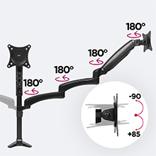 180, cable, management, swivel, rotate, tilt, tilting, swivelling, head, vesa, clamp, joints,