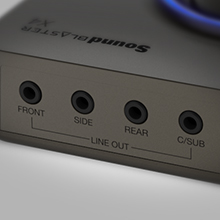 line-out ports with up to 7.1 connections including c/sub on sound blaster x4