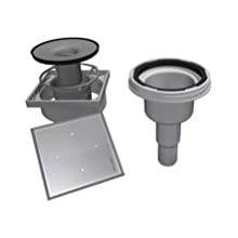 Vertical drain pan with tiled design grate.