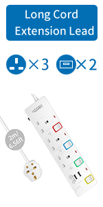 5m,5 meter,5 metre,extension lead,extension cord,power strip,2 way,2 socket,2 gang