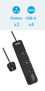 3M extension lead with USB Black