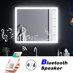 Anti-foggy Wall Mounted Mirror,Back-lit LED Illuminated Bathroom Mirror with Bluetooth Audio