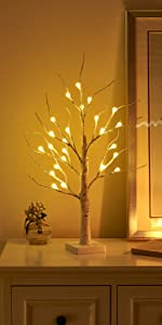 Pre-lit 2FT 24LED Birch Table Tree Lights with Timer