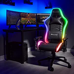 bravo rgb esports gaming chair with LED lights turned on