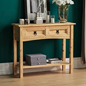 corona solid pine wood furniture rustic console table drawers