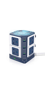 blue power strip tower wireless charing