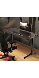 Gaming Desks with Large Mouse Pad, USB Gaming Handle Rack, Cup Holder & Headphone Hook