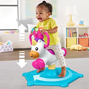 â€‹Fisher-Price Bounce and Spin Unicorn - UK English Edition, musical ride-on baby toy
