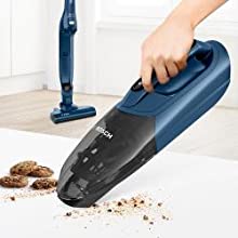 Hand holding the Bosch Readyy’y Serie 2 BCHF216GB ProClean vacuum cleaner