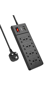 8 socket extension with usb 3 metre