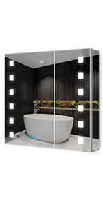 Led Illuminated Bathroom Mirror Cabinet with Lights Demister Mirror Cabinet Touch Sensor Switch