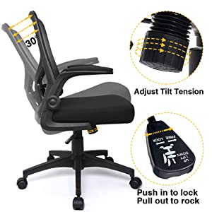 Mid back mesh office chair with adjustable lumbar support foldable ergonomic computer desk chair