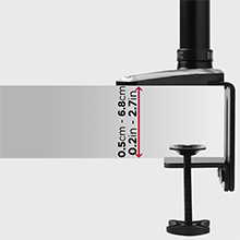 6.8cm, 68mm, clamp, size, adjustable, installation, easy, fit, desk, edge, steel, tool-free, turn,