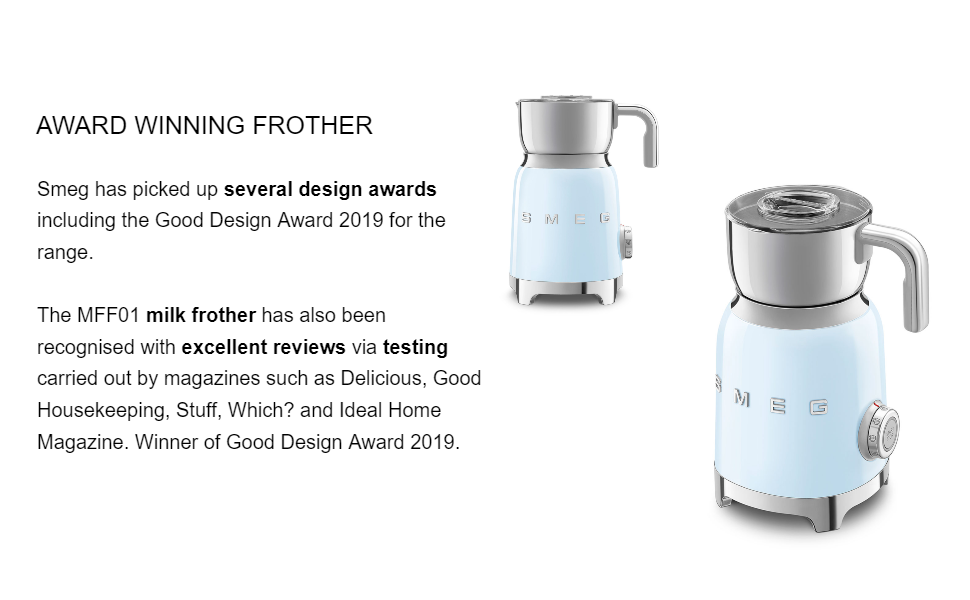 Smeg automatic milk frother, milk frother with accessories, 50's style milk frother, Smeg 50's style