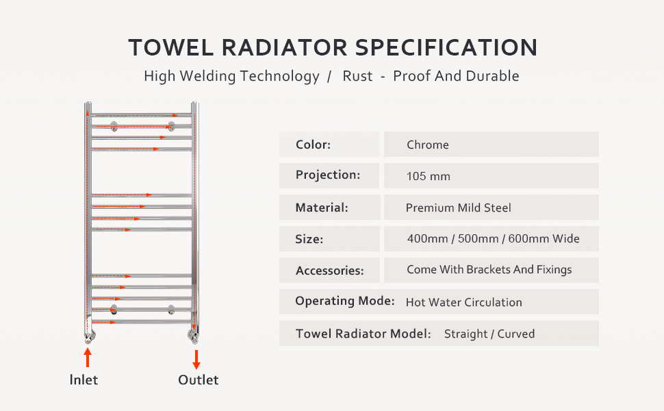 towel radiator bathroom radiators 500mm wide heated towel rail chrome flat panel wall mounted ladder