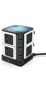 black power strip tower wireless charing