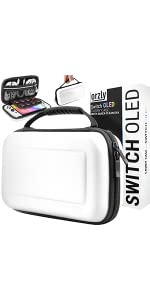 Orzly Protective travel carry case for Nintendo Switch OLED model white case with black zip