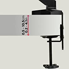 1.5cm, 105mm, clamp, size, adjustable, installation, easy, fit, desk, edge, steel, tool-free, turn,