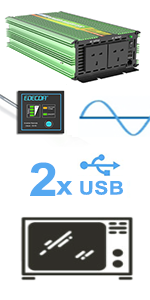 EDECOA 1500W Power Inverter Pure sine wave 12V to 240V DC to AC Car Power Converter 2 USB Ports 