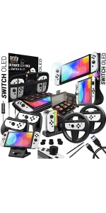 Orzly Protective travel carry case for Nintendo Switch OLED model white case with black zip