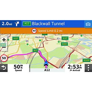 Driver alerts include speed camera warnings, sharp curves, railroad crossings and more