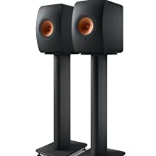 Pair of LS50 Wireless II Speakers in carbon black on S2 Floor Stands