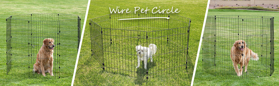 Iris Ohyama, Outdoor dog playpen / puppy playpen, door with latch, for dog - Wire Pet Circle 