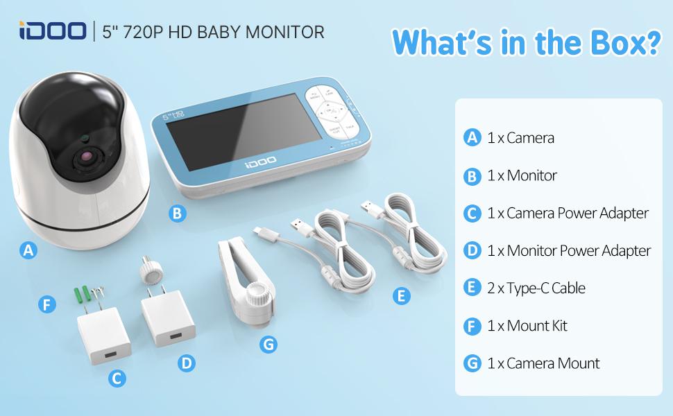 idoo video baby monitor night vision temperature two way talk audio camera pan tilt zoom long range