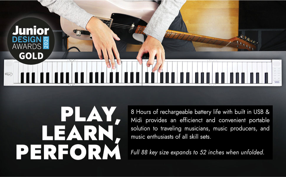 rechargeable battery, USB & Midi, portable, foldable, travel piano, musician, producer, home stage