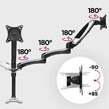 dimensions, size, measurements, adjustability, movement, vesa 75/100, inches, centimetres, arm, pole