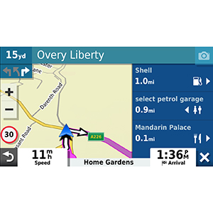 See services up ahead on the sat nav screen