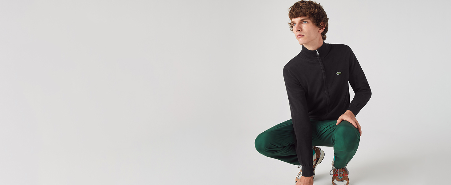 Lacoste black high neck zipped pullover for men