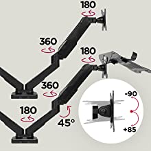 180, cable, management, swivel, rotate, tilt, tilting, swivelling, head, vesa, clamp, joints,