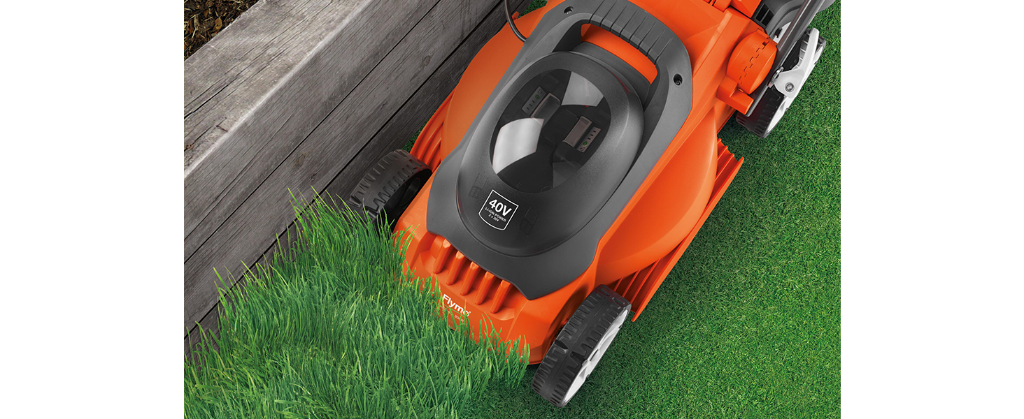 Designed to allow cutting close along borders and flowerbeds - meaning less trimming required.