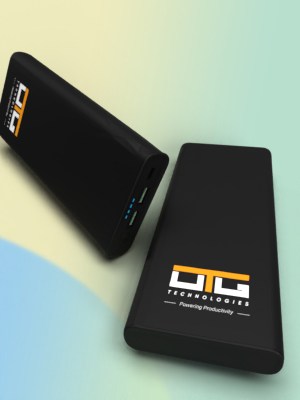 Nucleus Power Banks. One on a side aspect and one flat on a table