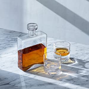 Cask whisky set featuring the oblong decanter and two tumblers