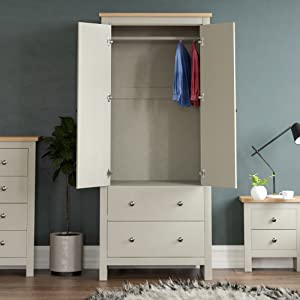 Vida Designs Arlington 2 Door 2 Drawer Wardrobe, Grey