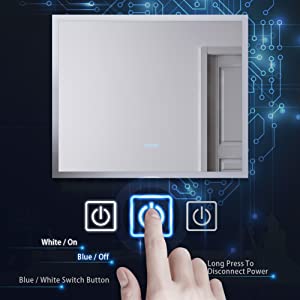 Round Waterproof Illuminated LED Bathroom Mirror Wall Makeup Mirrors with White Light Sensor